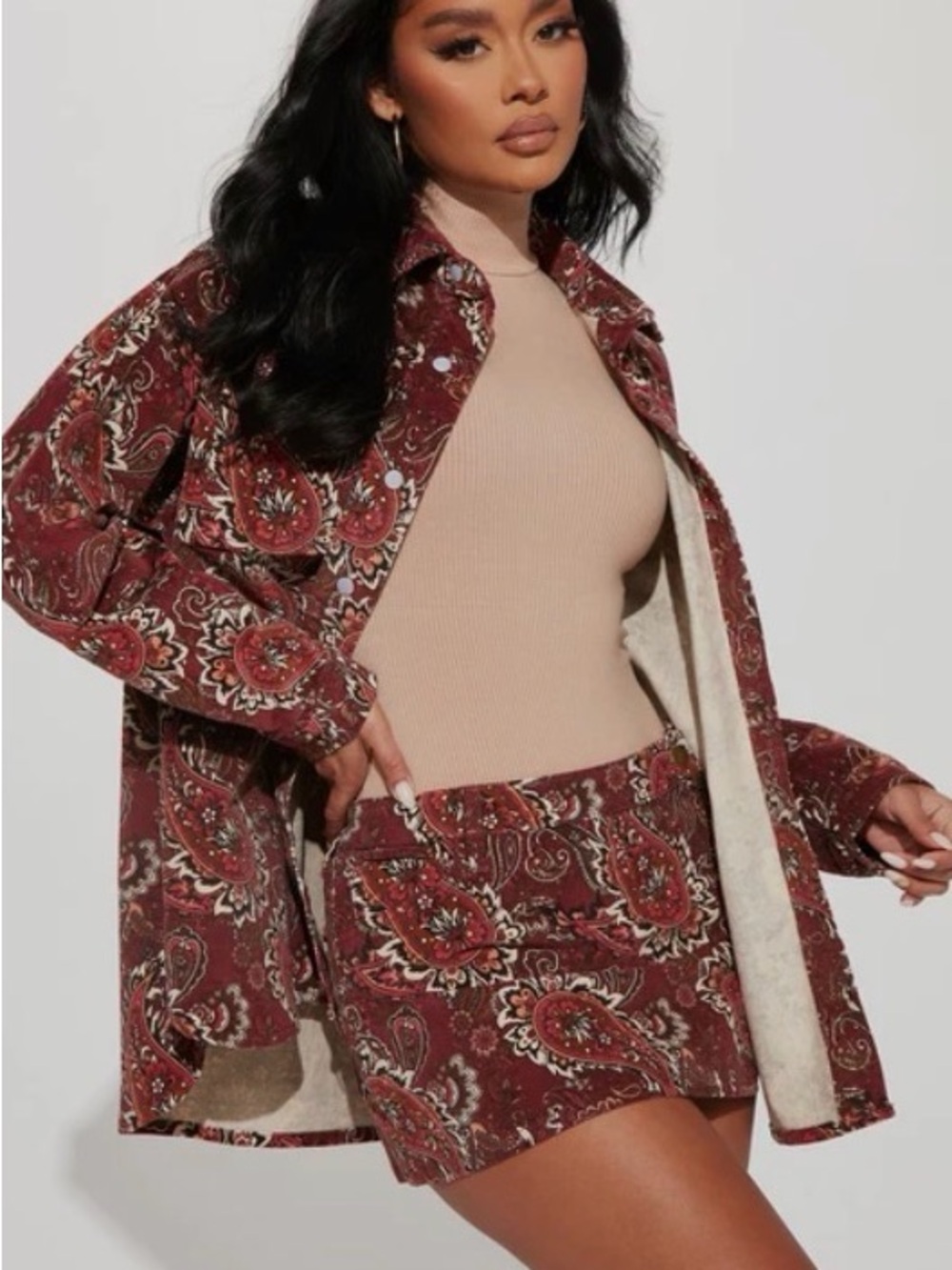 Burgundy Corduroy Paisley Skirt
